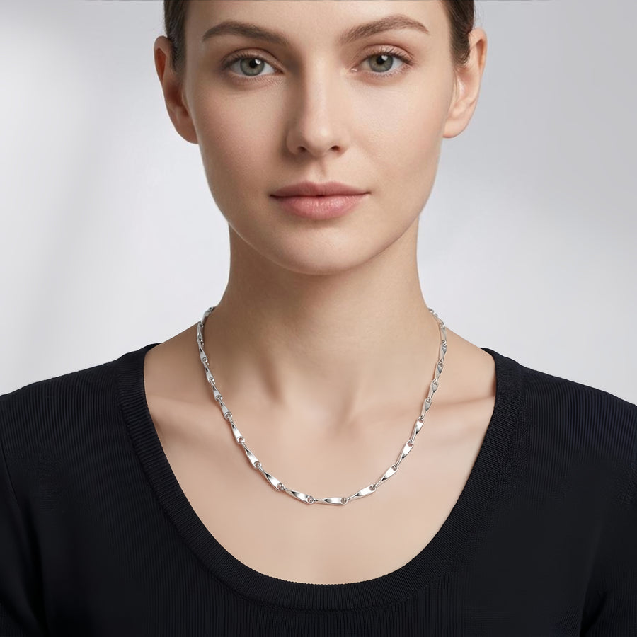 Italian Uniform Link Chain Necklace – sterling silver necklace, front view
