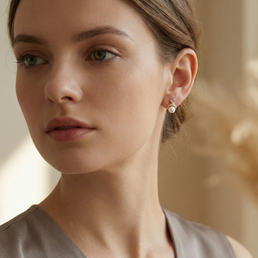 Pearl Swirl Stud Earrings, Scrollwork – pearl earrings, side detail