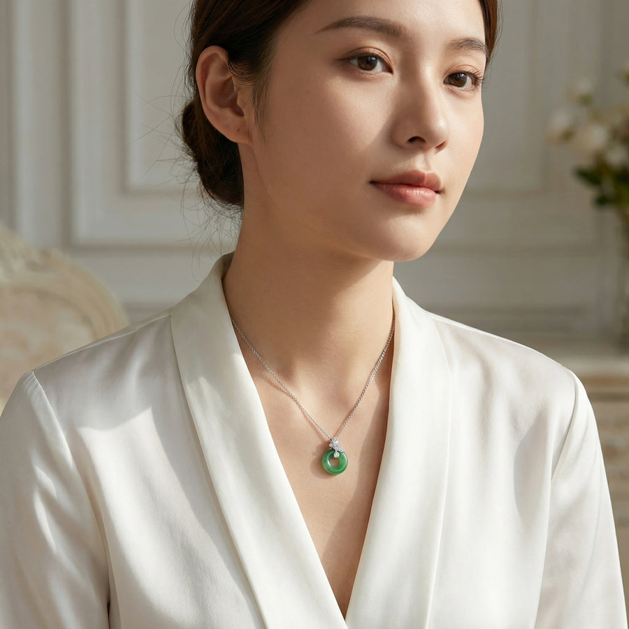Jadeite Pi Disc Butterfly Necklace – jade necklace, close-up