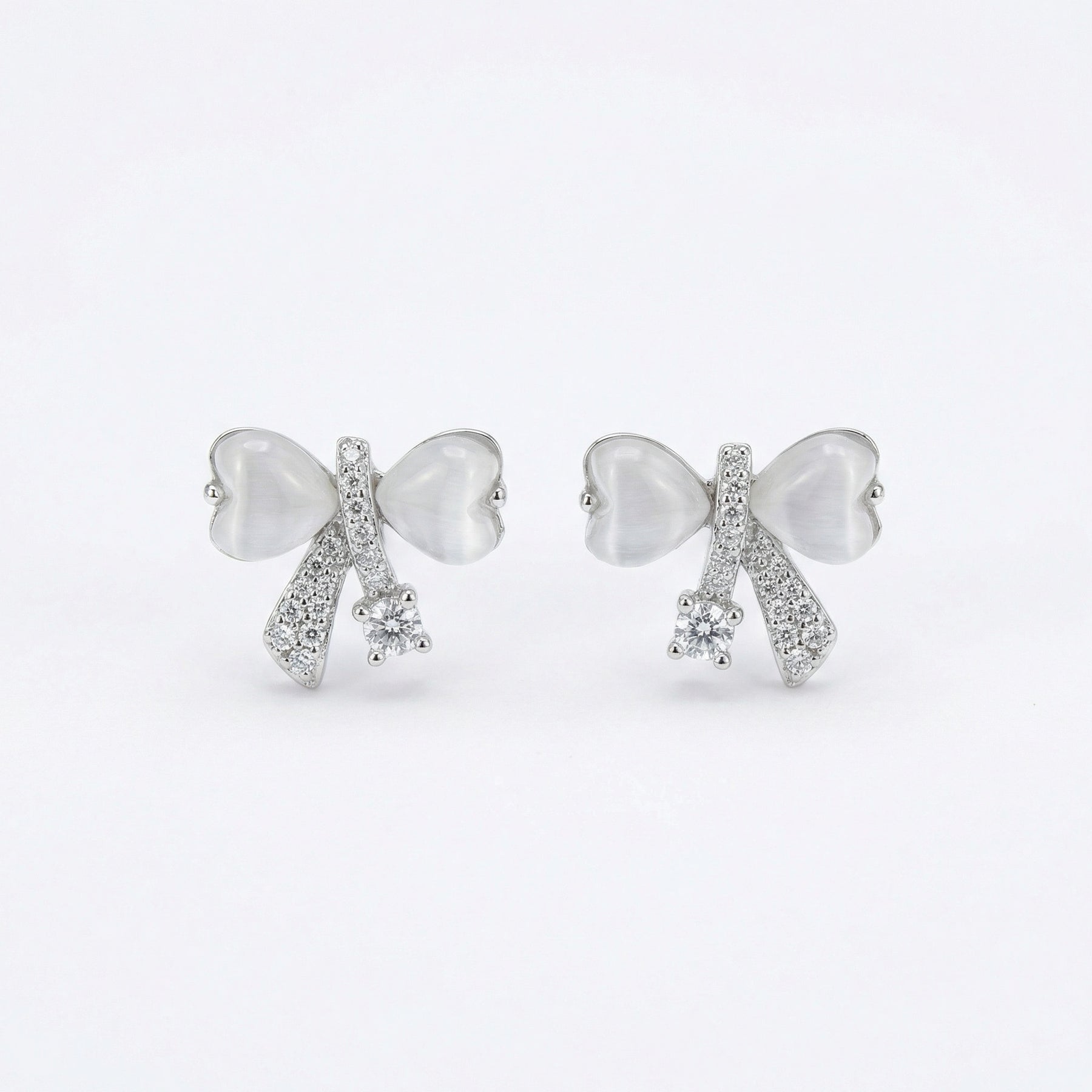 Cat's Eye Heart Bow Stud Earrings – sterling silver earrings