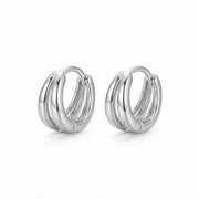 Triple Band Huggie Hoop Earrings – sterling silver earrings, side detail