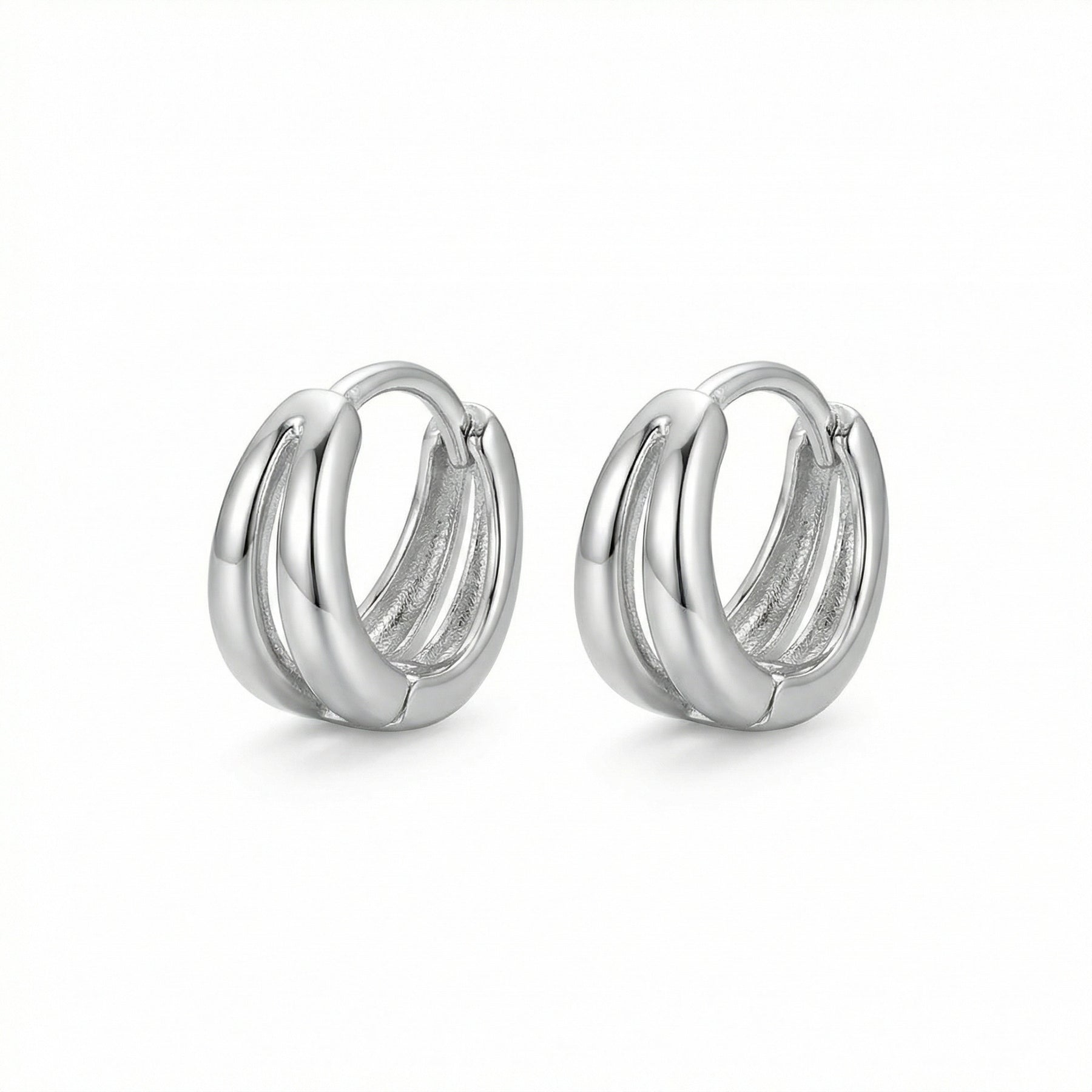 Triple Band Huggie Hoop Earrings – sterling silver earrings, side detail