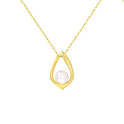 Pearl Teardrop Pendant, Gilded Finish – pearl necklace, side detail