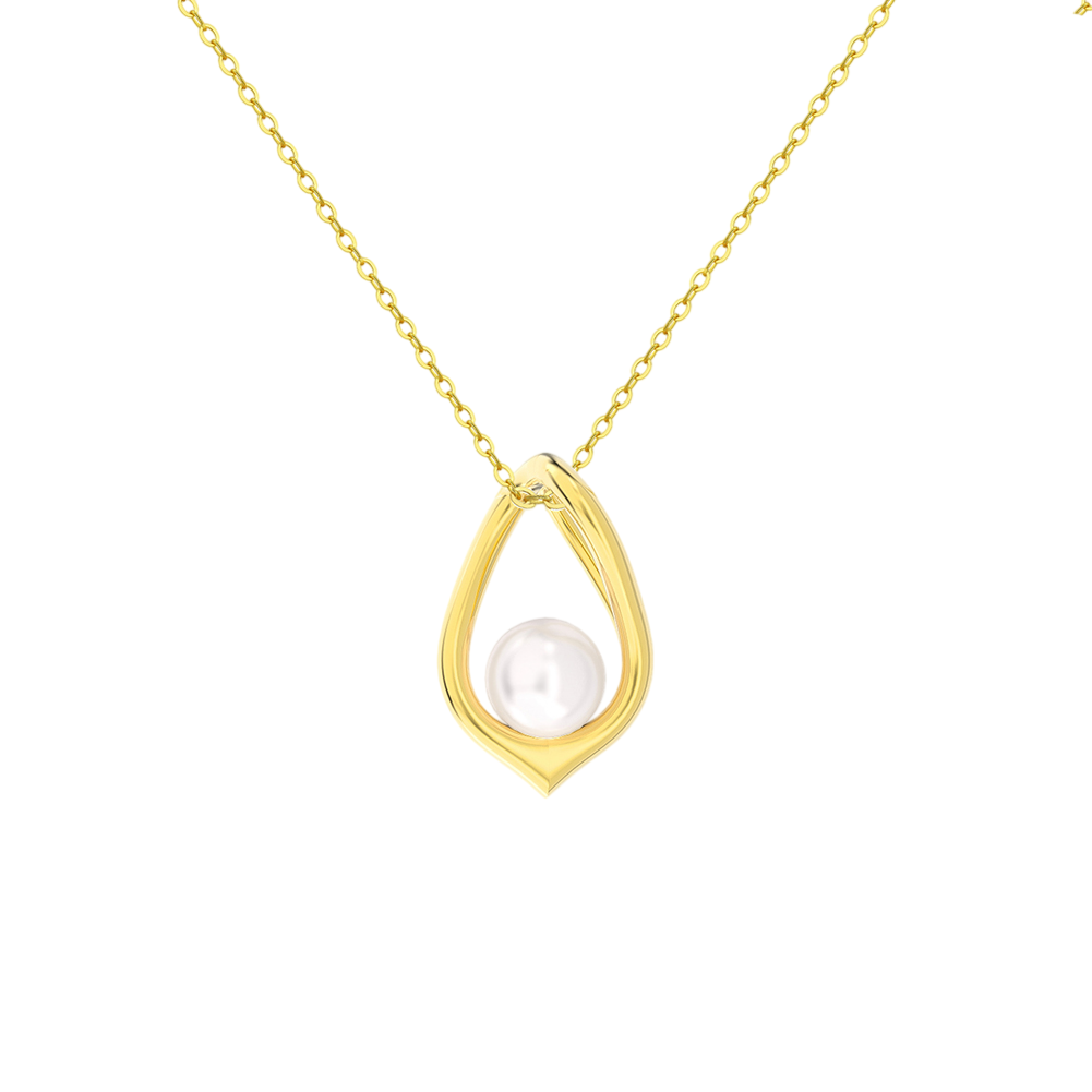 Pearl Teardrop Pendant, Gilded Finish – pearl necklace, side detail