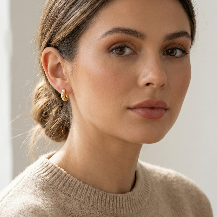 Celestial Starburst Huggie Hoop Earrings – sterling silver earrings, close-up