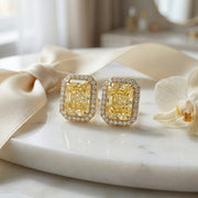 Radiant-Cut Canary Halo Stud Earrings – sterling silver earrings