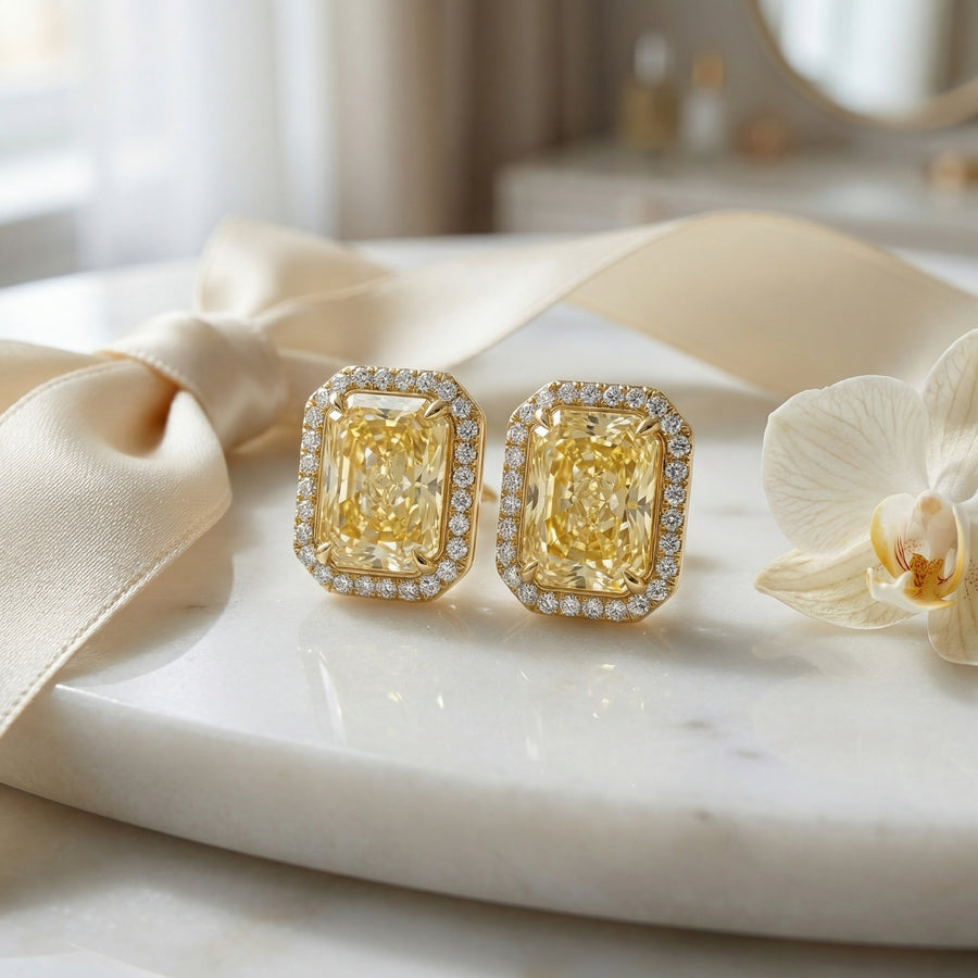 Radiant-Cut Canary Halo Stud Earrings – sterling silver earrings