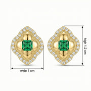 Quatrefoil Green Stone Stud Earrings – sterling silver earrings, close-up