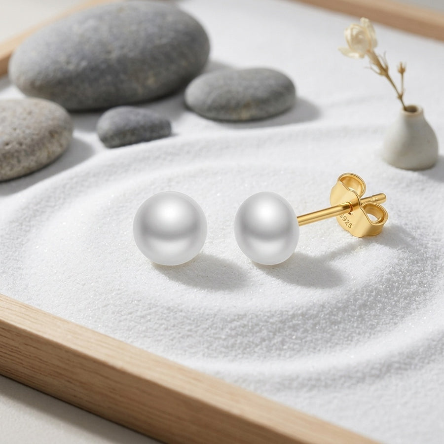 Classic Round Pearl Stud Earrings – pearl earrings, close-up