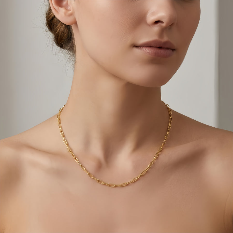 18K gold-plated Paperclip Chain, Italian Made – gold-plated necklace, side detail
