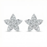 Five-Petal Silver Flower Stud Earrings – sterling silver earrings, close-up