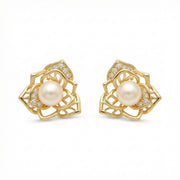 Floral Pearl Openwork Stud Earrings – pearl earrings, front view