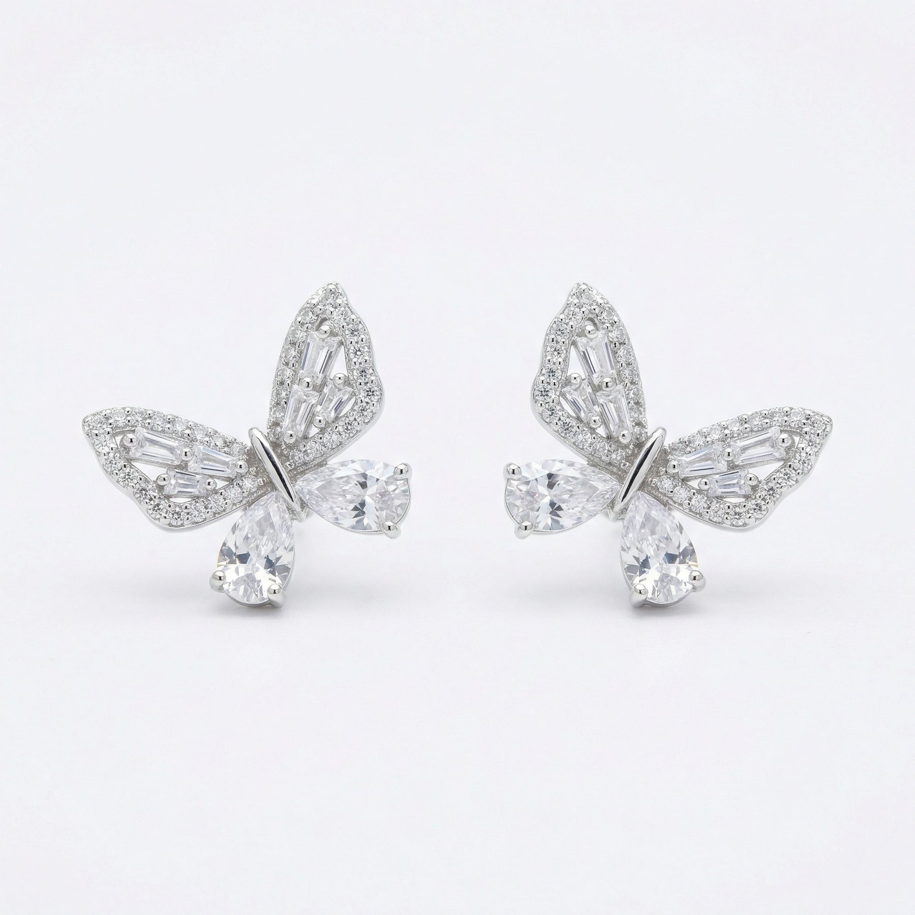 Multi-Cut Butterfly Stud Earrings – sterling silver earrings, front view