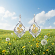 Sunflower Filigree Dangle Earrings – gold-plated earrings, front view