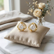 Trillion-Cut Pavé Stud Earrings – sterling silver earrings, close-up