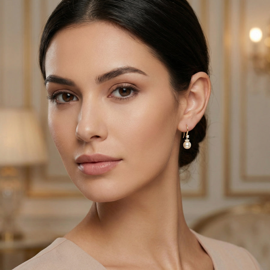 Pearl Drops with Polished Hooks – pearl earrings, side detail