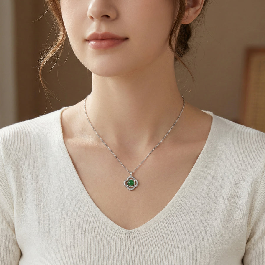 Quatrefoil Green Jadeite Necklace – jade necklace, close-up