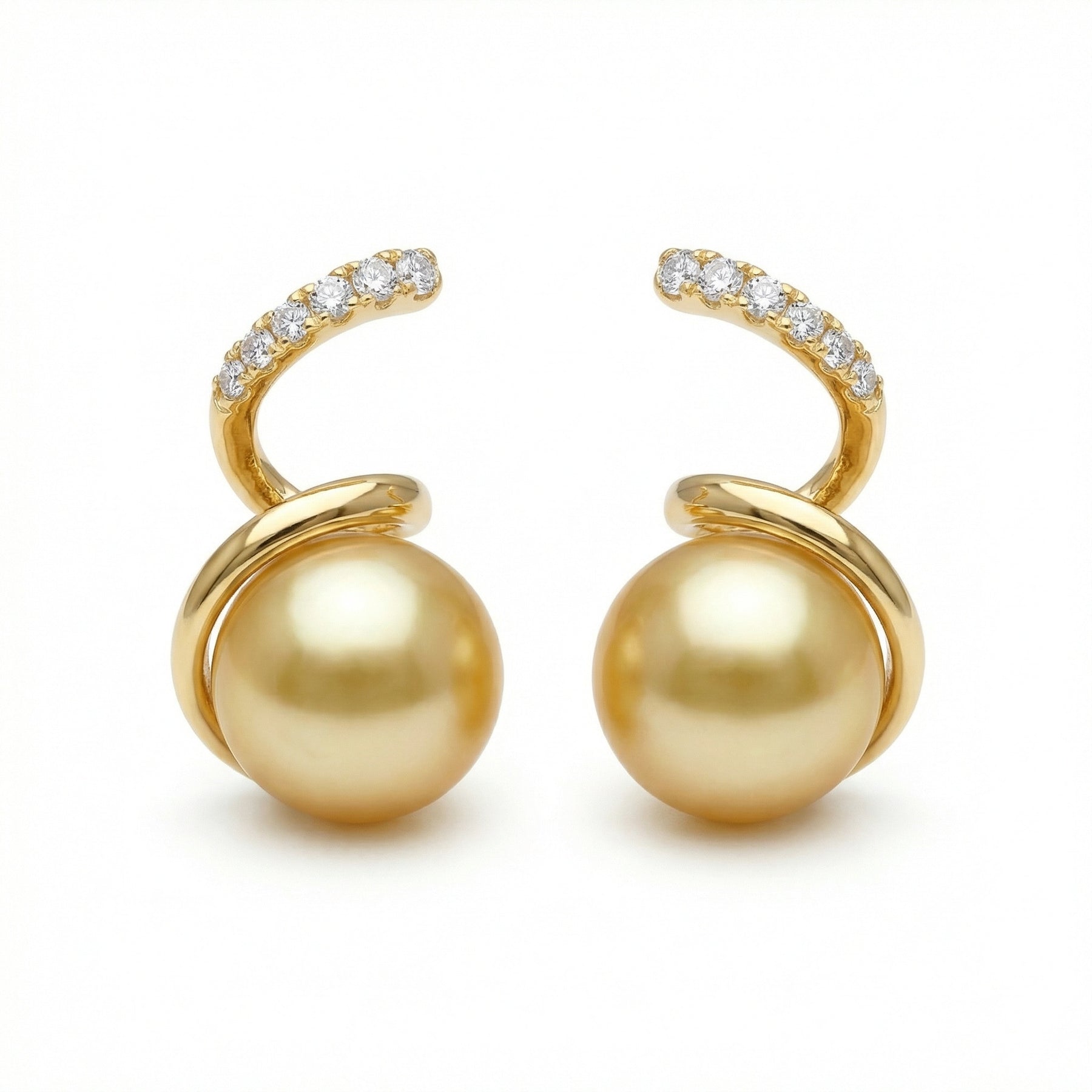 South Sea Pearl Spiral Earrings – pearl earrings, front view