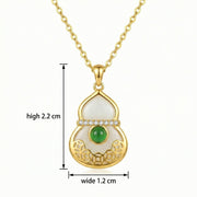 White and Green Gourd Necklace – sterling silver necklace, close-up