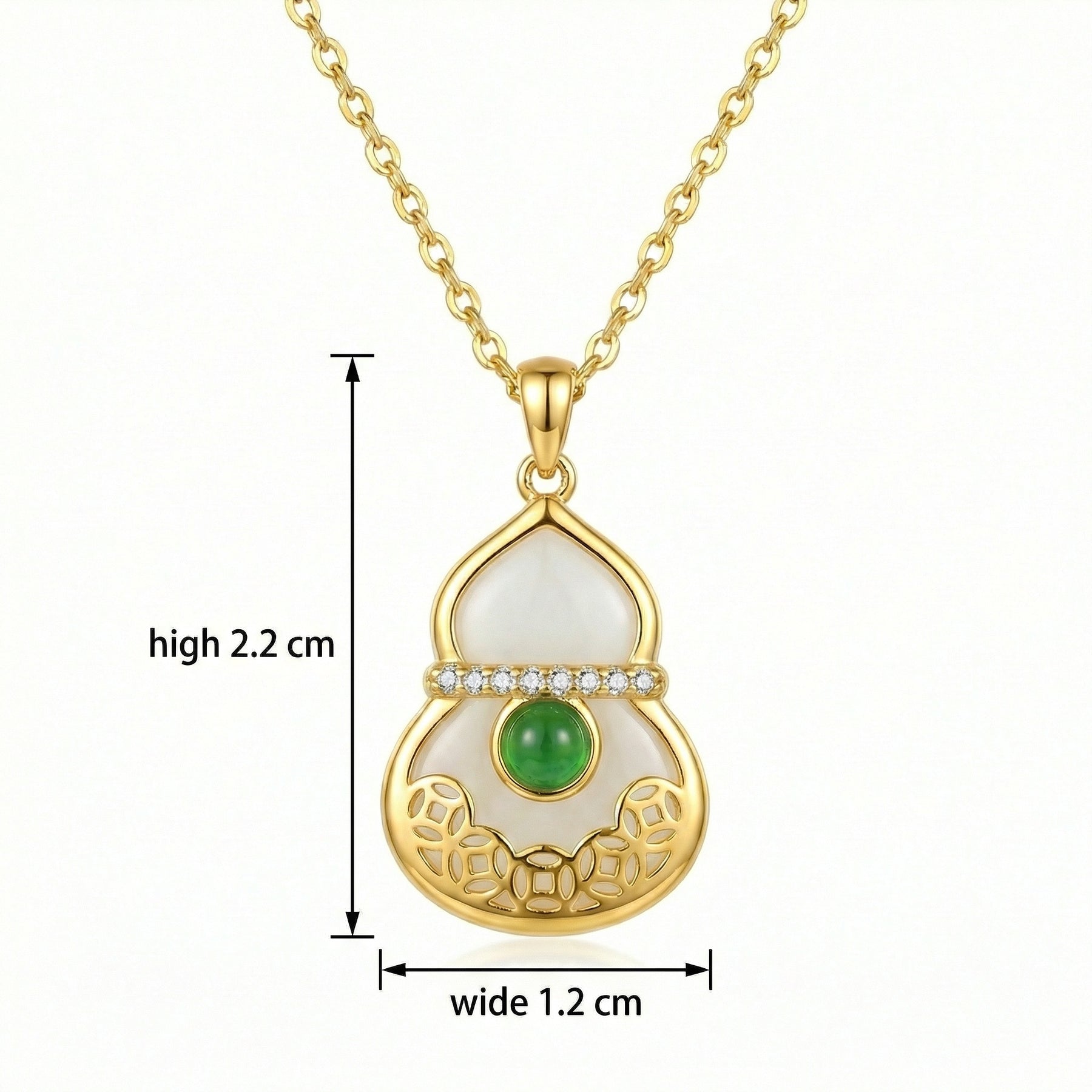White and Green Gourd Necklace – sterling silver necklace, close-up