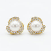 Pearl Studs with Swirl Accents – pearl earrings, side detail