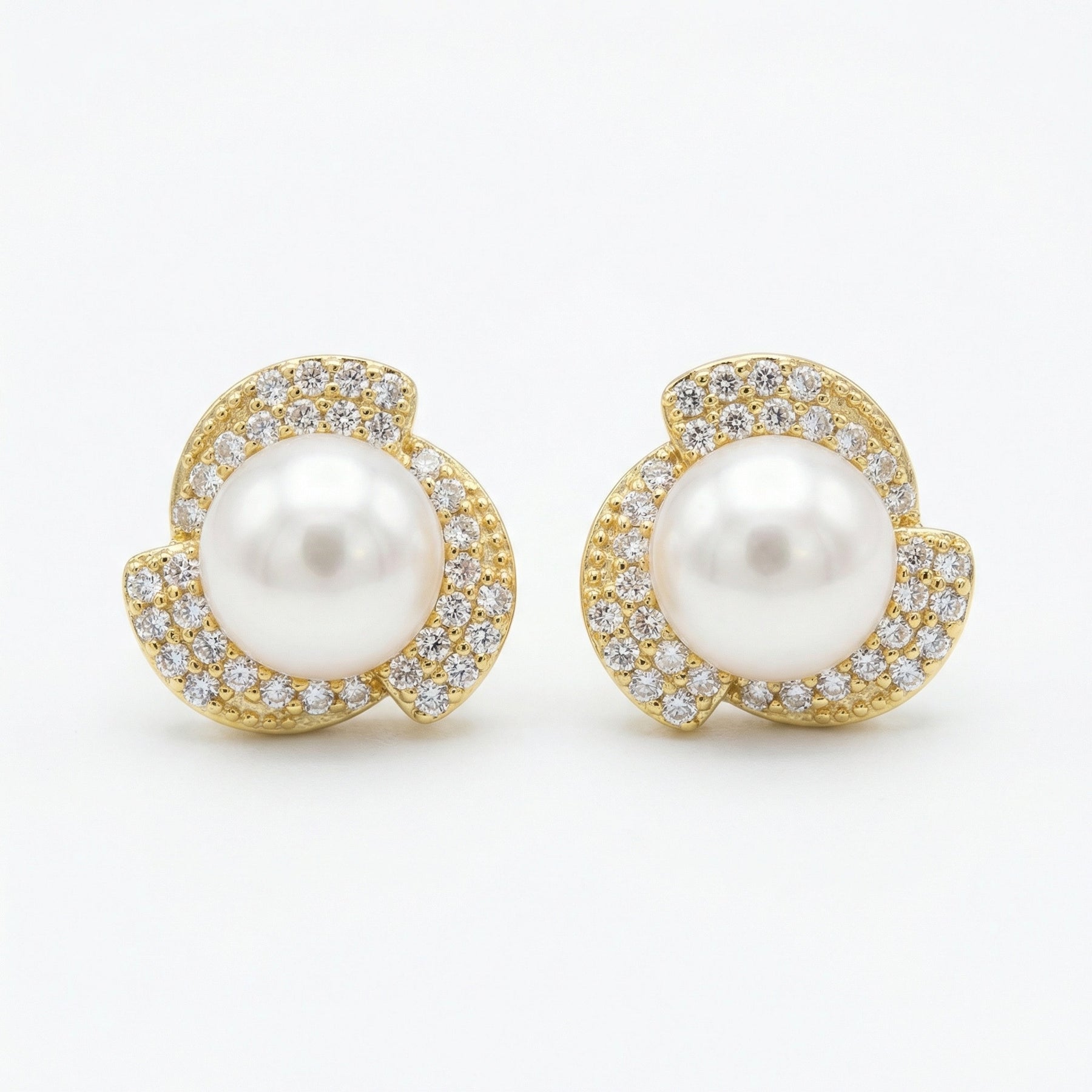 Pearl Studs with Swirl Accents – pearl earrings, side detail