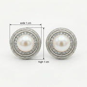Pearl Halo Studs, Ribbed Silver Frame – pearl earrings