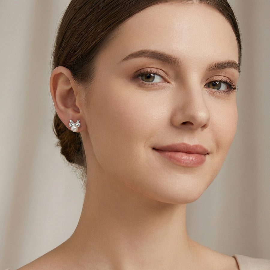 Bow Knot Pearl Stud Earrings – pearl earrings