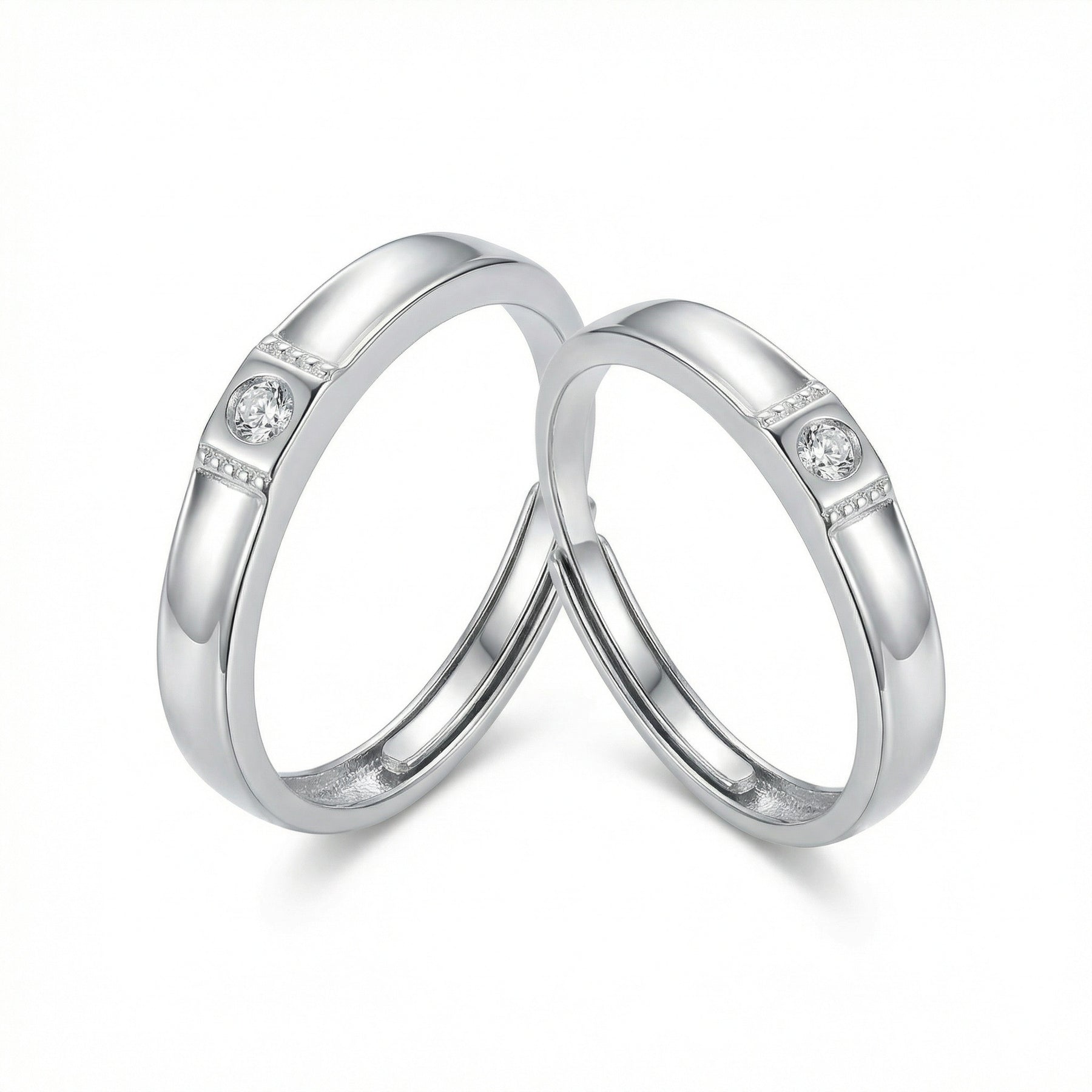 Minimalist Sparkling Couple Rings – sterling silver ring, side detail