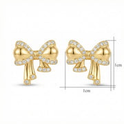 Ribbon Bow Stud Earrings, Clear Stones – sterling silver earrings, close-up