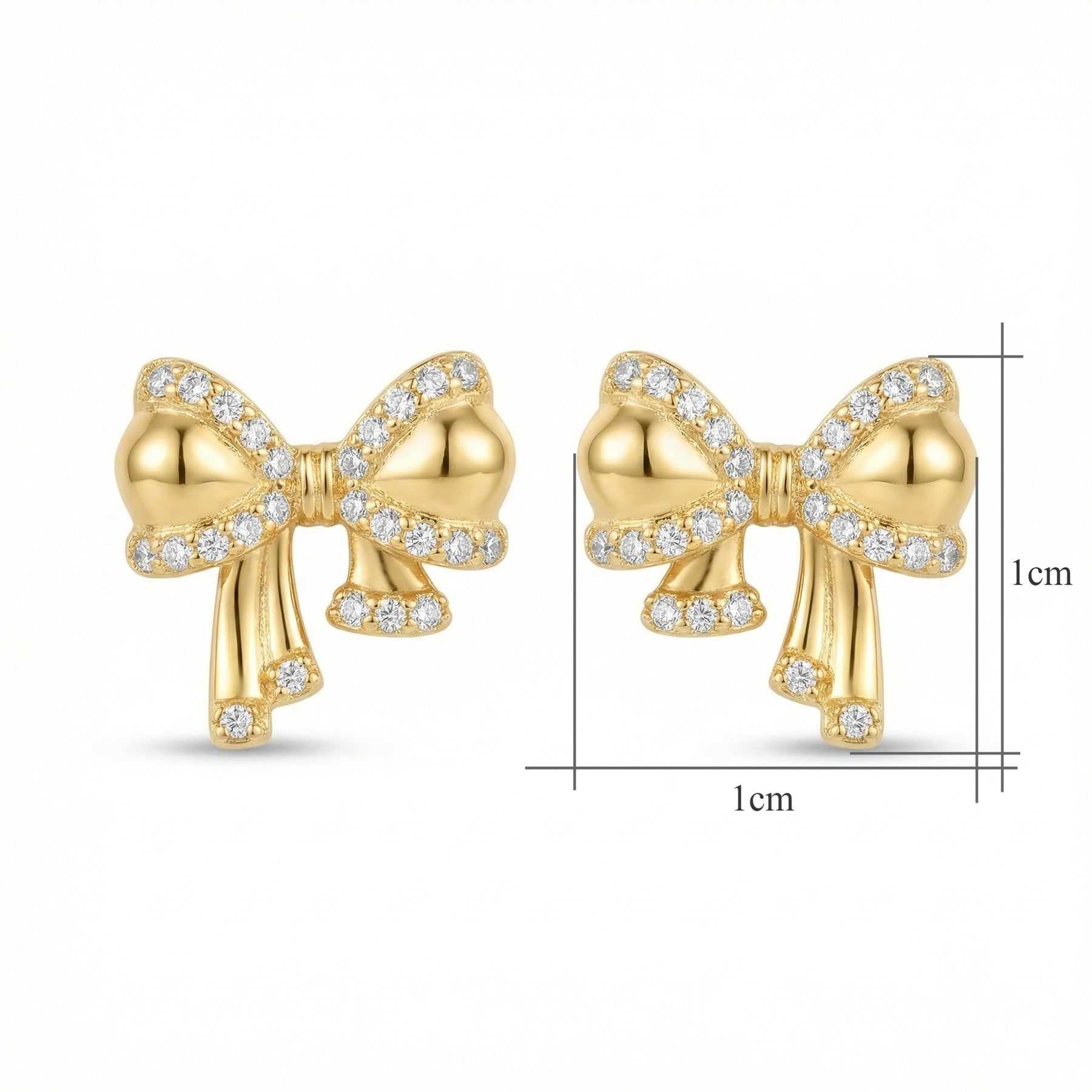 Ribbon Bow Stud Earrings, Clear Stones – sterling silver earrings, close-up