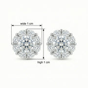 Round Brilliant Halo Stud Earrings – sterling silver earrings, front view