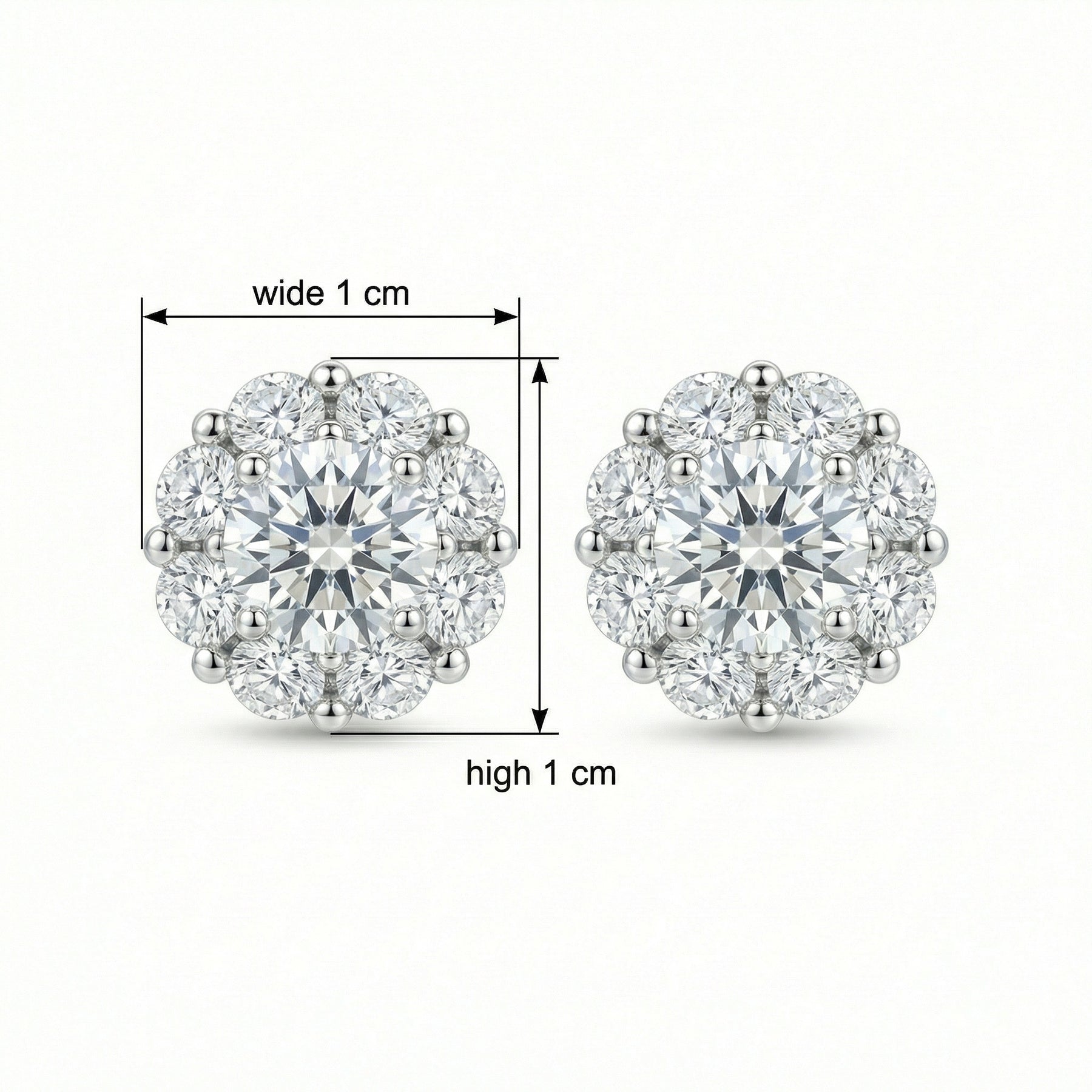 Round Brilliant Halo Stud Earrings – sterling silver earrings, front view