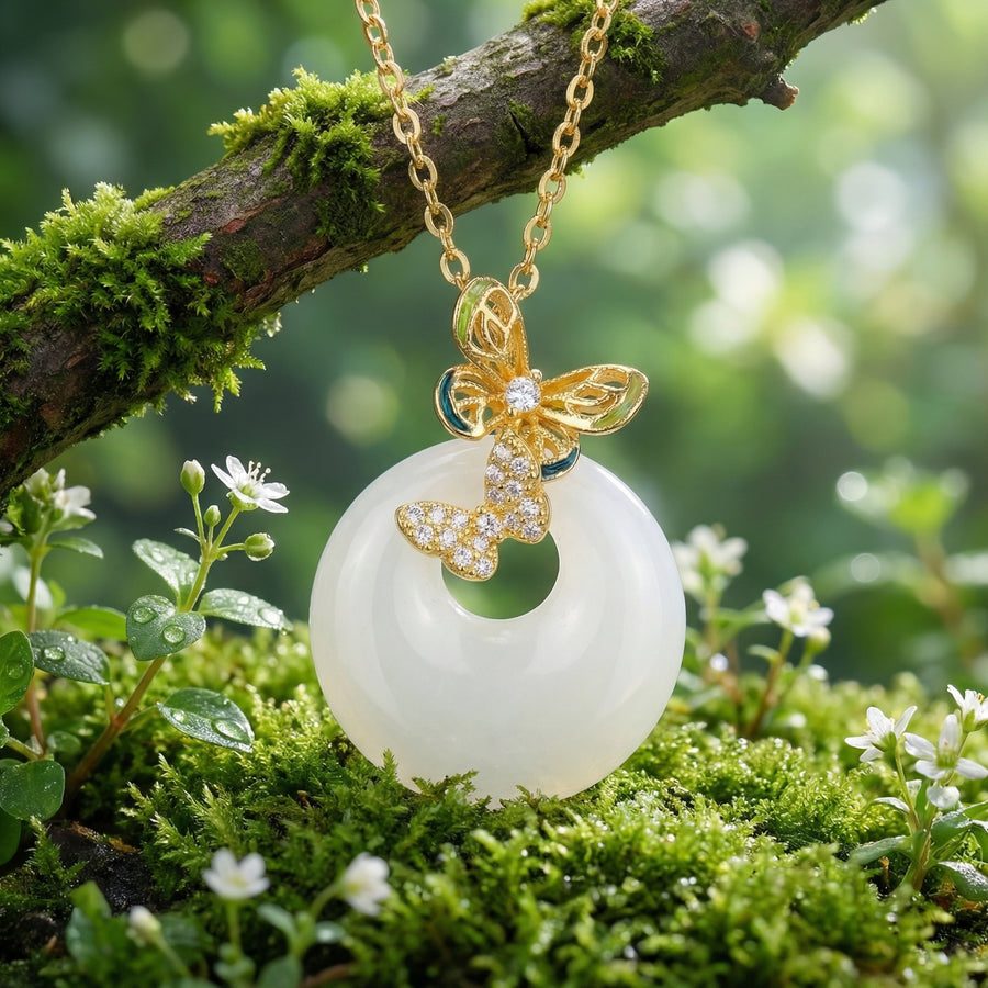 Butterfly Enamel Pendant Necklace – sterling silver necklace, close-up