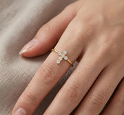 gold-plated Cross Ring with CZ Accents – zircon ring