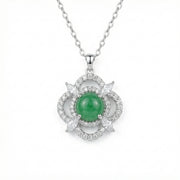 Green Jade Flower Necklace – jade necklace, side detail
