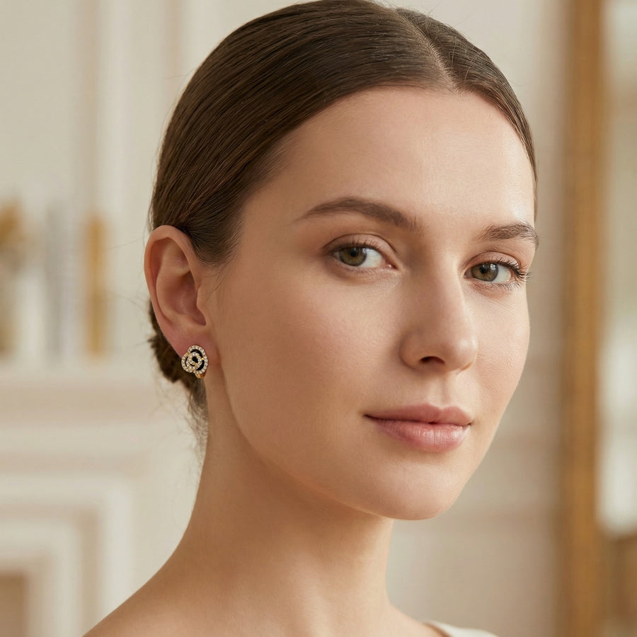 Black Enamel Rose Huggie Hoop Earrings – sterling silver earrings
