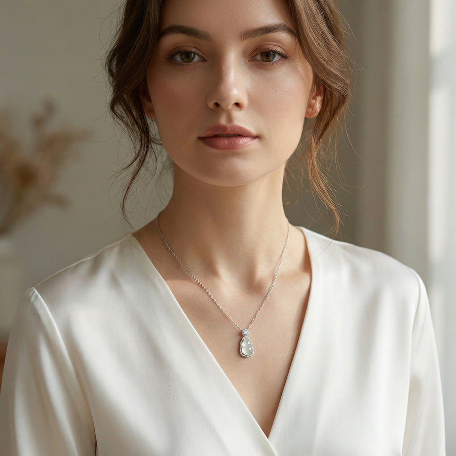 White Gemstone Gourd Necklace – jade necklace, front view