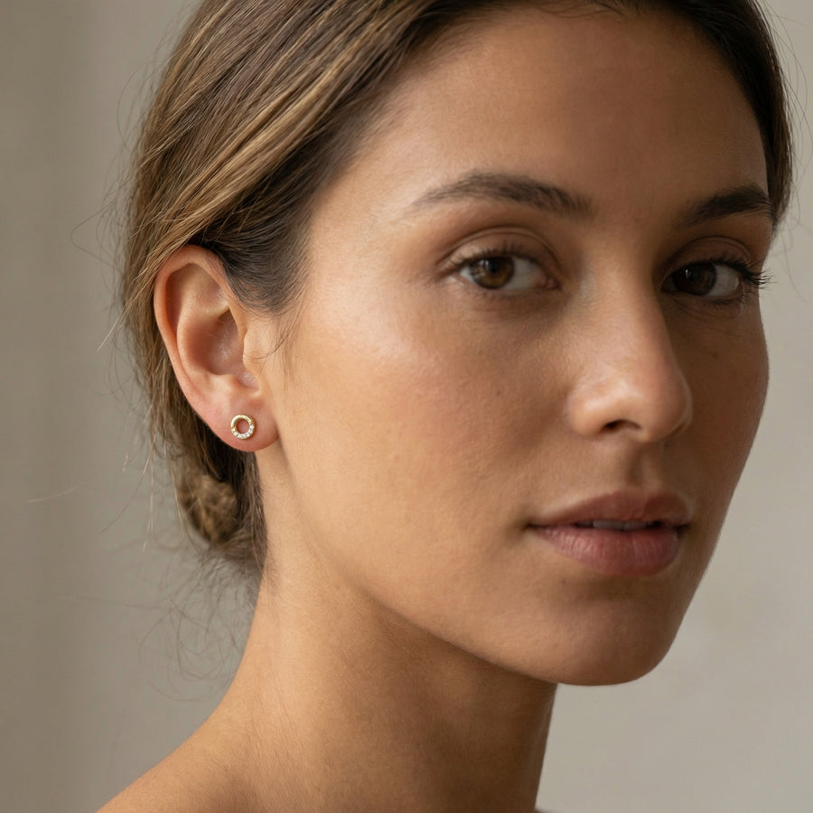 Open Circle Stud Earrings – sterling silver earrings, close-up