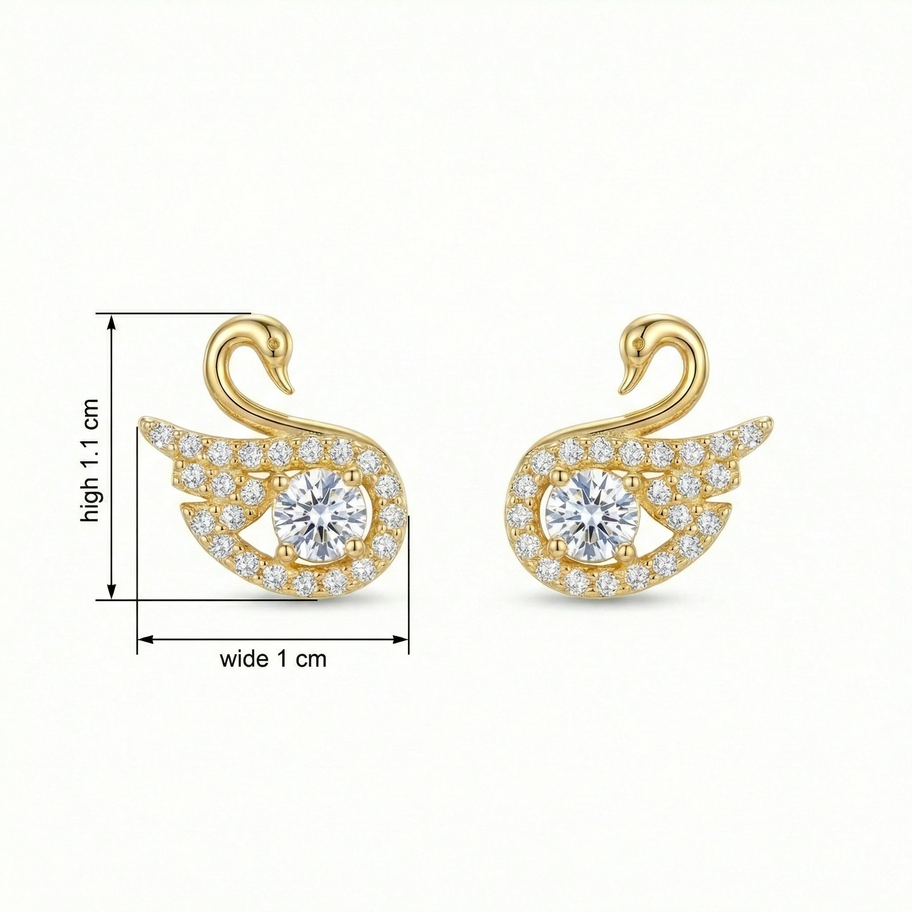 Swan Stud Earrings with Zircon Center – zircon earrings, side detail