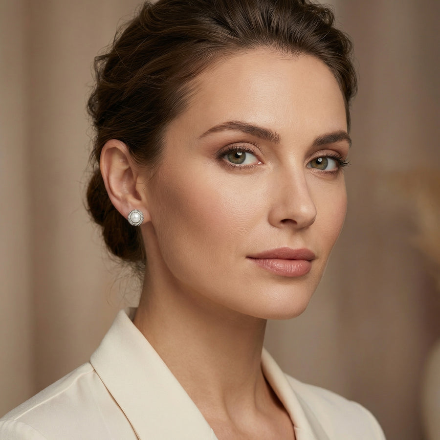 Pearl Studs with Coiled Halo – pearl earrings