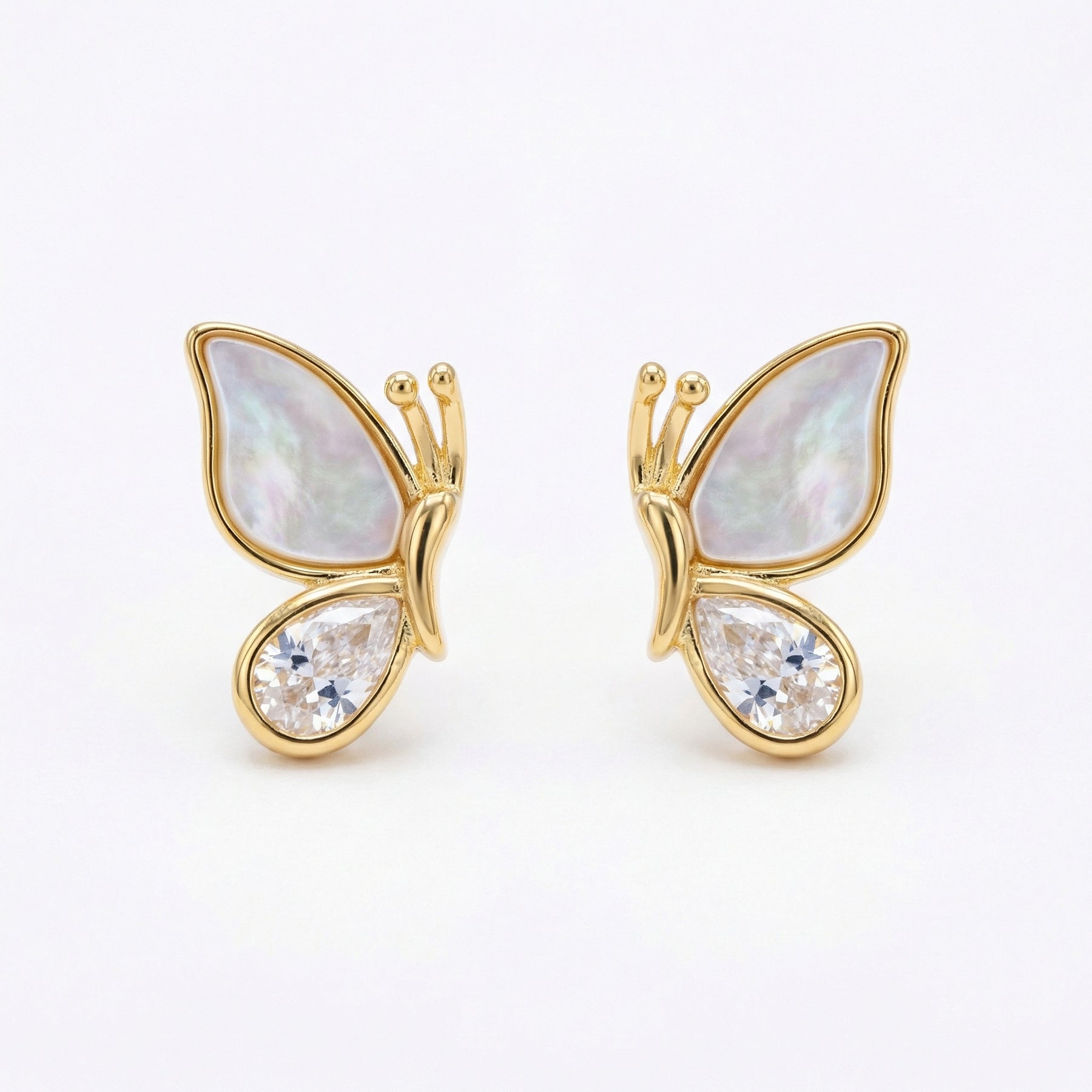 Mother-of-Pearl Butterfly Wing Studs – mother-of-pearl earrings, front view