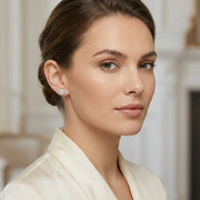 Cushion-Cut Halo Studs, White Finish – sterling silver earrings, side detail