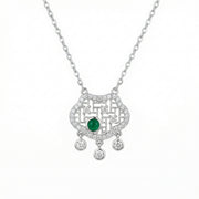 Geometric Green stone Pendant Necklace – green stone necklace, close-up