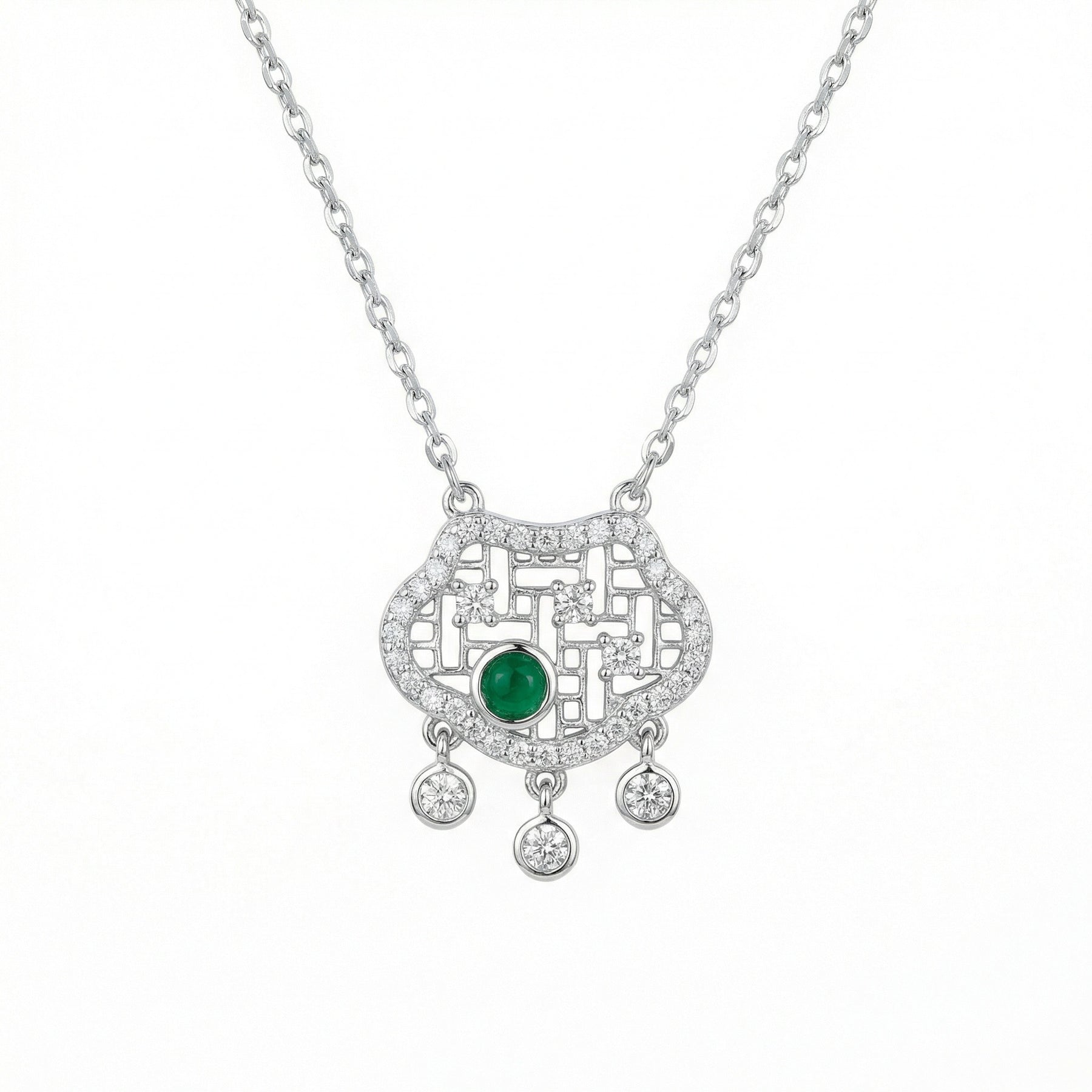 Geometric Green stone Pendant Necklace – green stone necklace, close-up