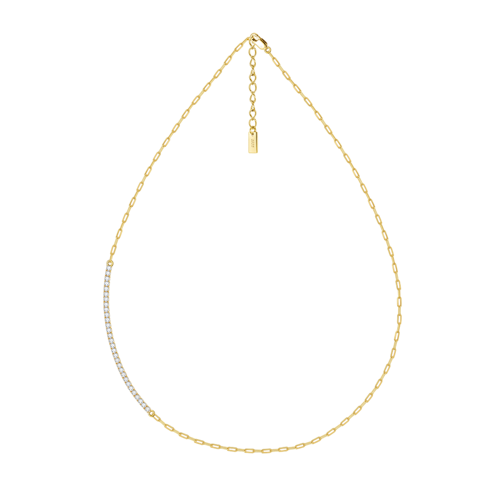 gold-plated Chain Necklace with CZ Bar Pendant – zircon necklace, close-up