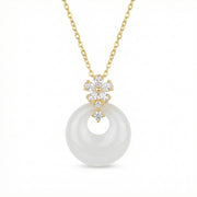 White Gemstone Circle Flower Necklace – sterling silver necklace
