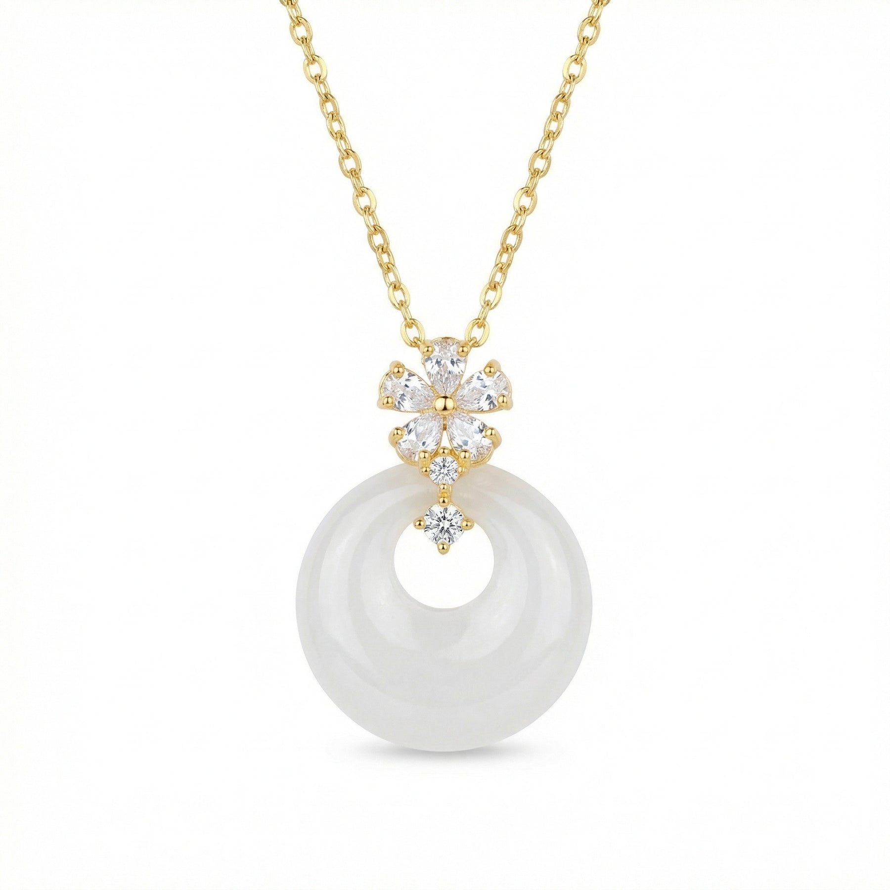 White Gemstone Circle Flower Necklace – sterling silver necklace
