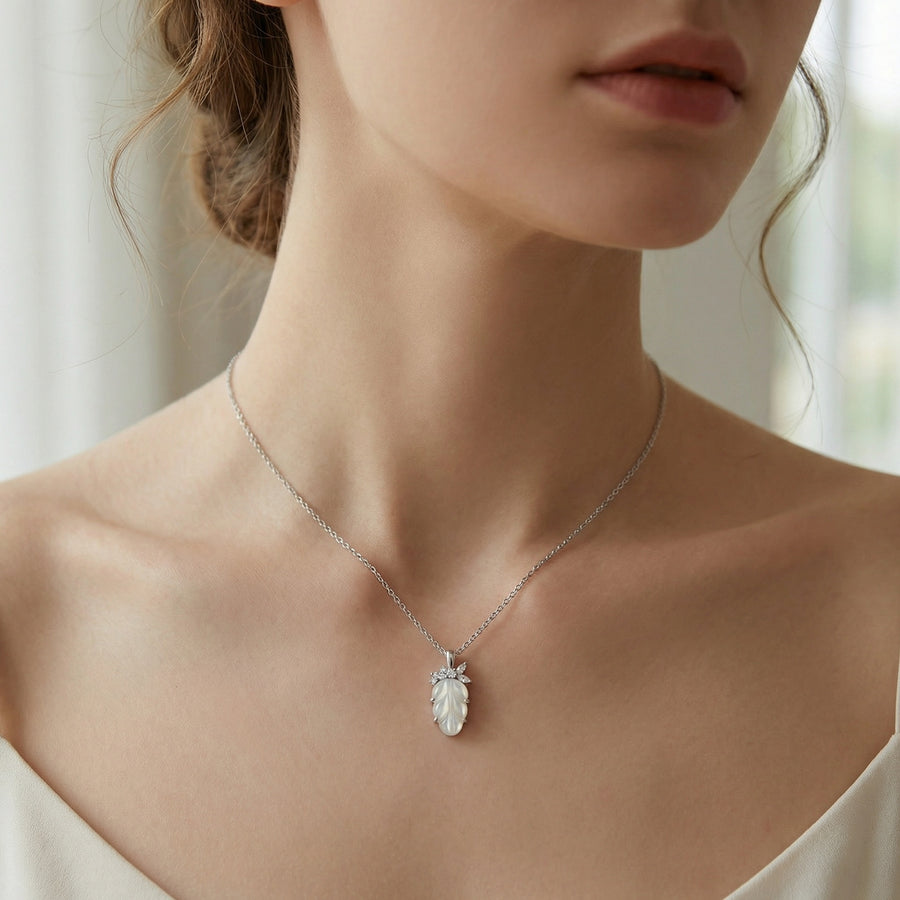 Mother-of-Pearl Leaf Necklace – mother-of-pearl necklace, side detail