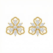 Ornate Floral Clover Stud Earrings – sterling silver earrings, close-up